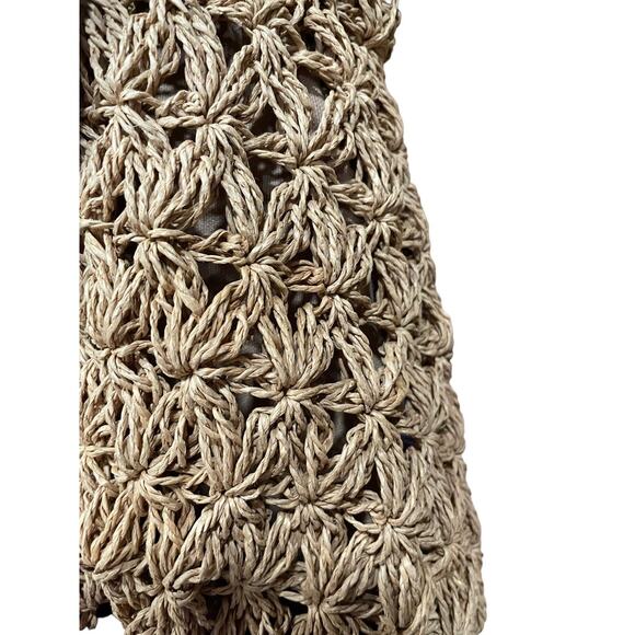 Cappelli Straw Crochet Back Pack Bag/Purse Straw w/Brown faux Leather 10"x9"x6" - Picture 5 of 10